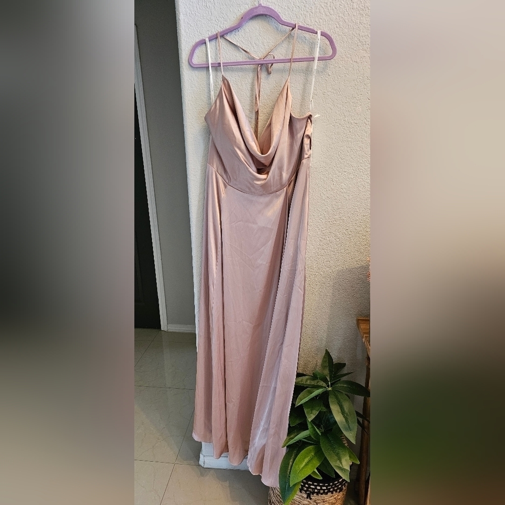 GALINA SIGNATURE CHARMEUSE COWL NECK SATIN DRESS COLOR SAND PALE PINK SZ 16 NEW - Picture 6 of 11